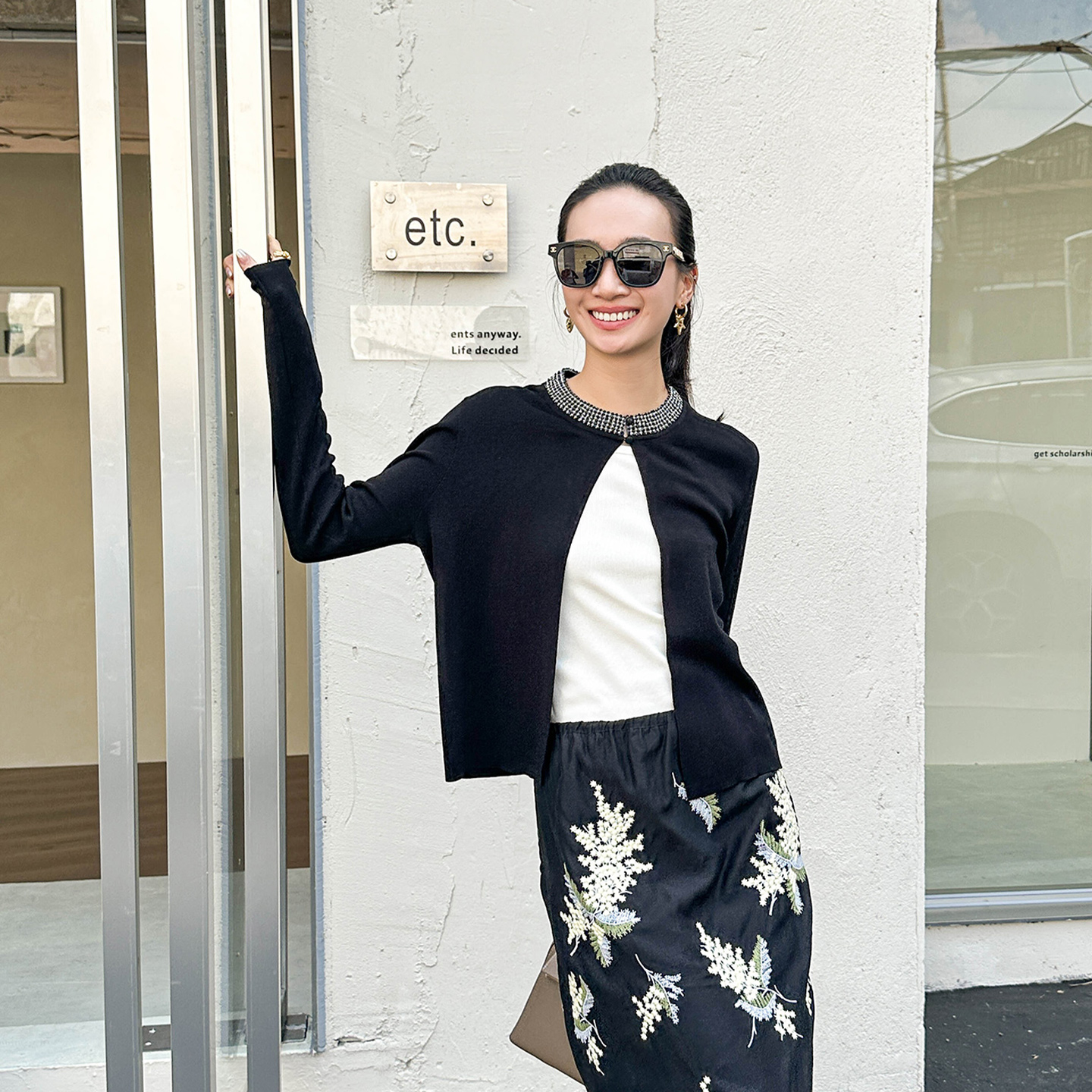 秘密盒子高端局精致重磅10排钉珠刺绣圆领CD经典款桑蚕丝针织开衫