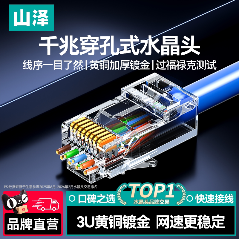 山泽穿孔式水晶头千兆工程级标准图片