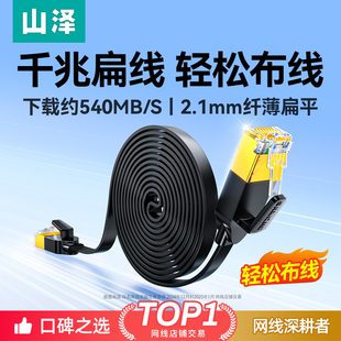 山泽隐形网线细扁线千兆家用六类宽带电脑连接网络扁平cat6超6类