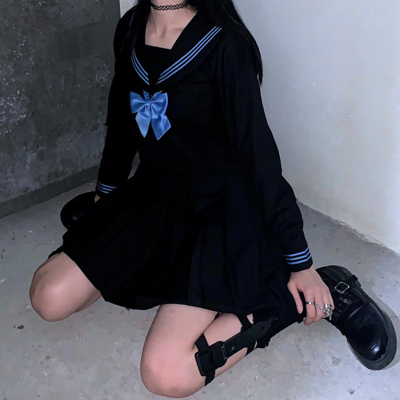 蓝三本jk制服裙正版不良基础款水手服套装中间服正统学院风制服