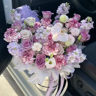 全国同城小时达配送紫精灵紫玫瑰抱抱桶混搭花束送女友生日礼物