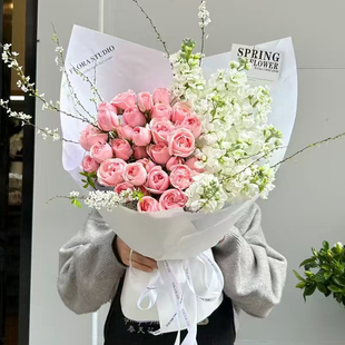 鲜花小时达粉玫瑰花紫罗兰蝴蝶兰混搭花束生日鲜花送女友闺蜜老婆