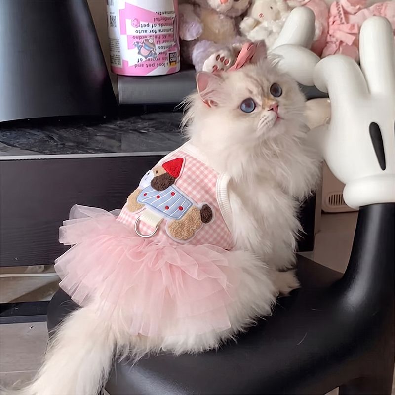 可爱卡通猫咪衣服宠物连身裙夏季猫宠物服装/雨衣（新