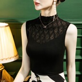 内搭2026春秋新款 T恤女修身 蕾丝拼接背心 莫代尔半高领无袖 春季