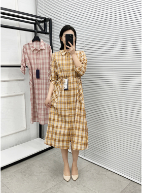 FDS103 高端女士衬衫裙长款连衣裙格子全棉春季新款韩版