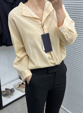 CHIOSTUDIOS韩国原单外贸舒适面料 宽松 简约温柔V领长袖衬衫 091