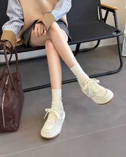 学生平底 女鞋 2026春新款 印花字母休闲真皮百搭厚底轻便舒适板鞋