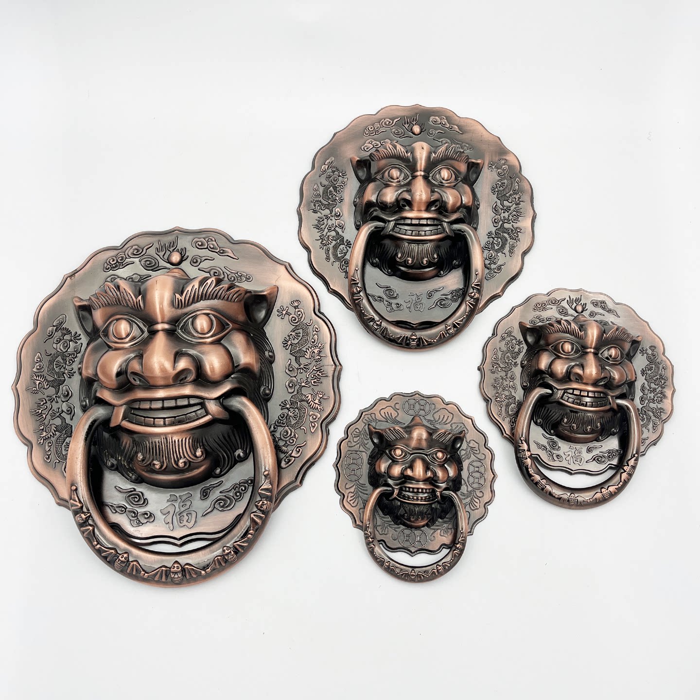 中式仿古大门铜色拉手圆形铁门木门红古铜色老虎头兽头老麒麟门环