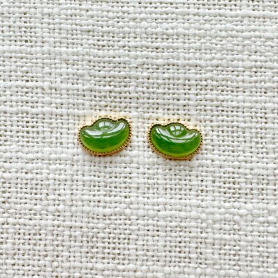 天然和田玉碧玉925纯银元宝耳钉