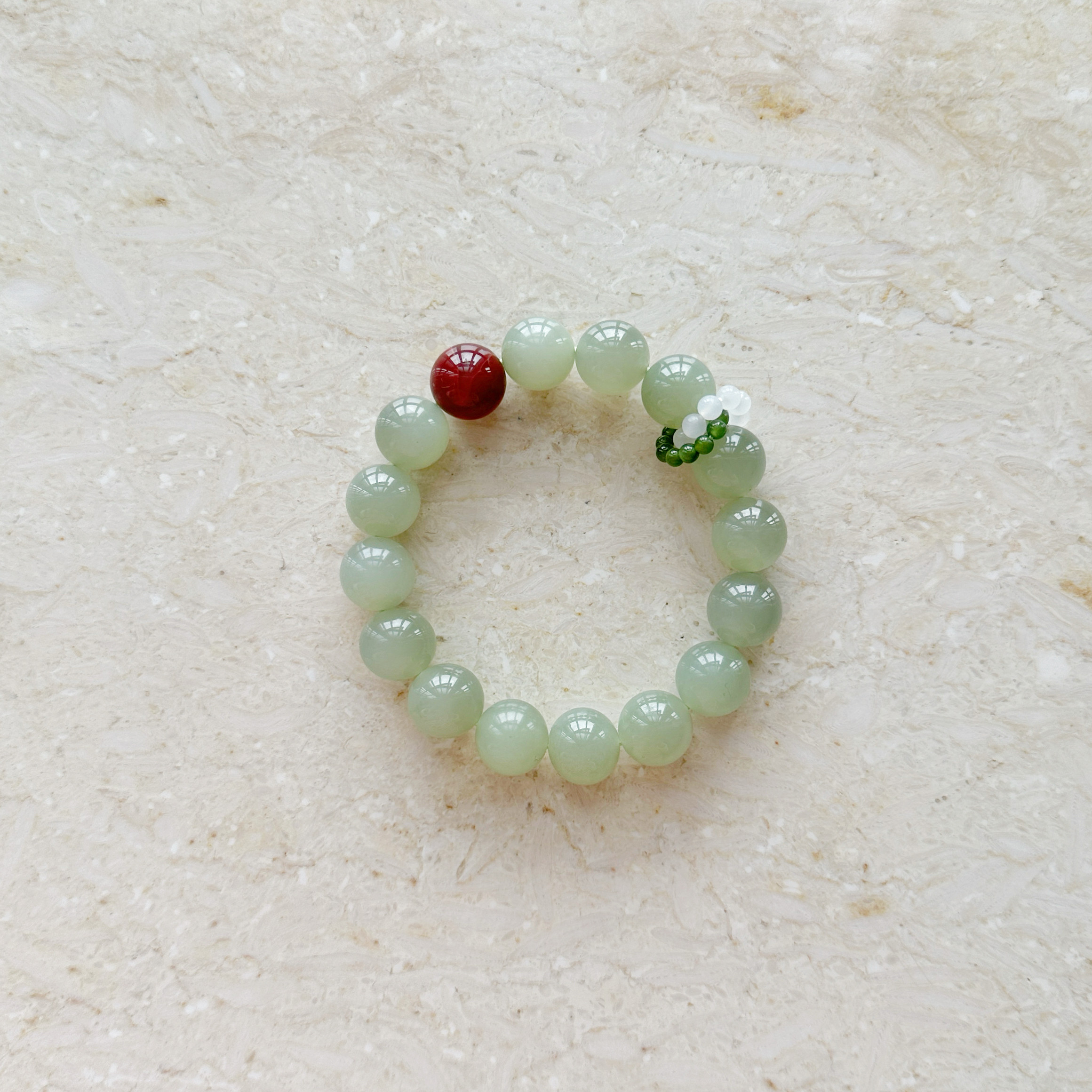 偶遇良人|原创设计天然和田玉青白玉南红玛瑙跑环单圈手链手串女