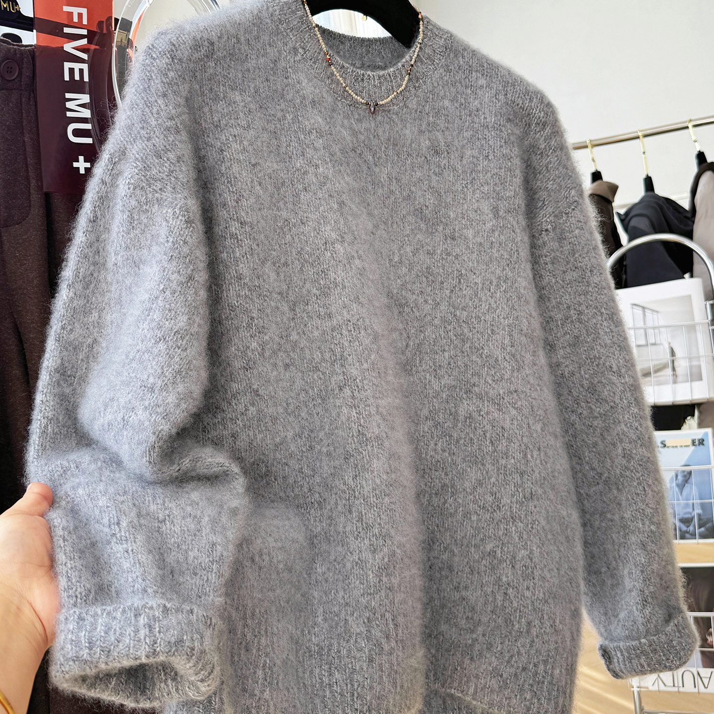 高端拉毛纯羊毛定制慵懒风毛衣女