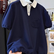 韩系减龄高级感撞色翻领短袖T恤女夏季超好看独特漂亮polo衫上衣
