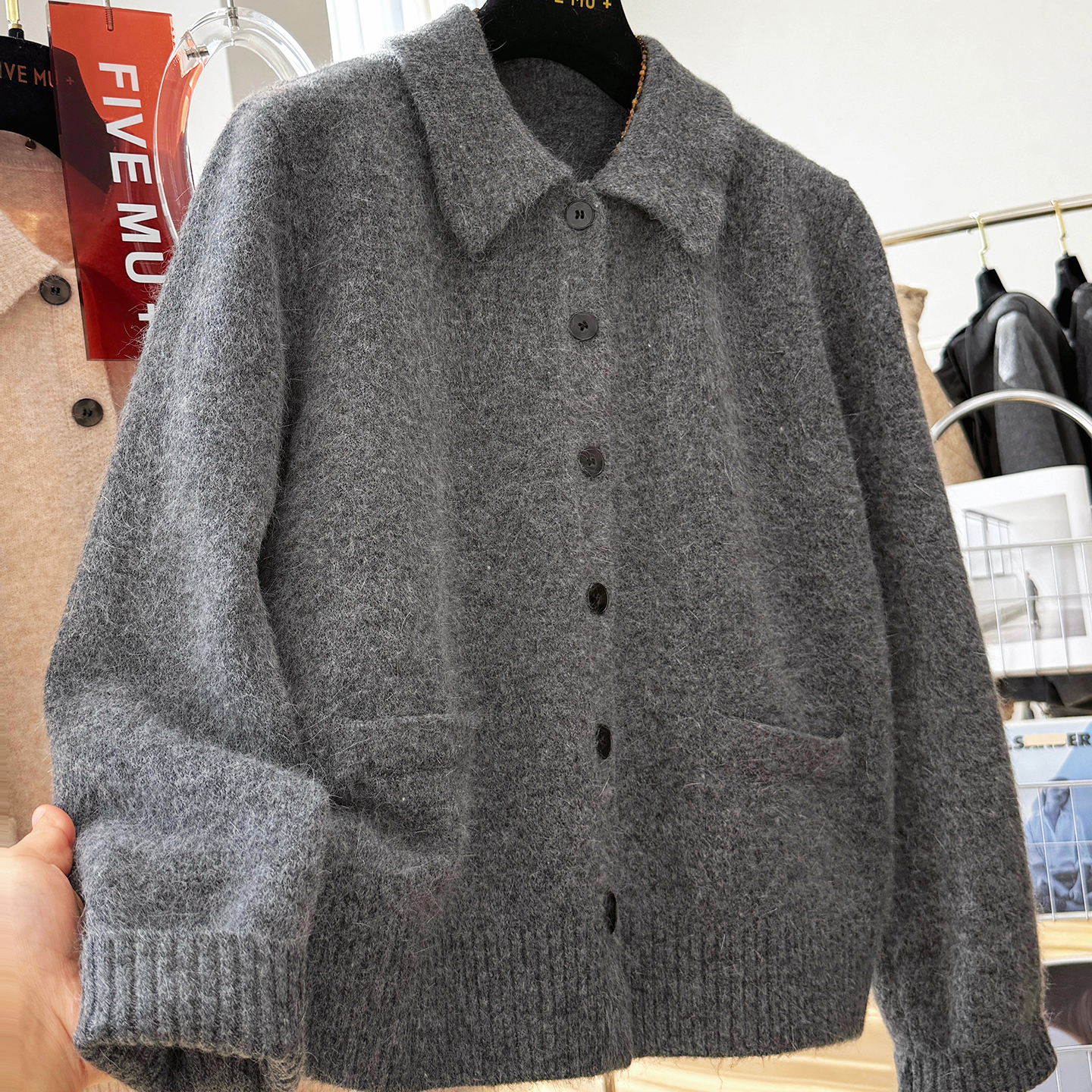 高级感韩系翻领针织开衫女秋冬