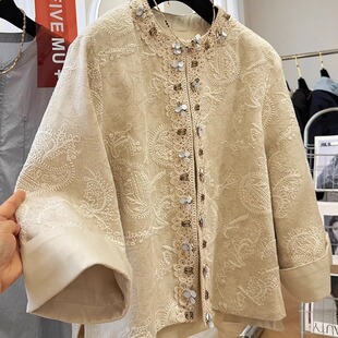 新中式轻国风轻奢重工高级感圆领短款外套女春秋穿搭超好看上衣