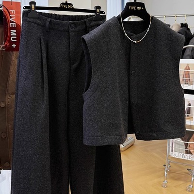 高级感毛呢阔腿马甲穿搭一整套