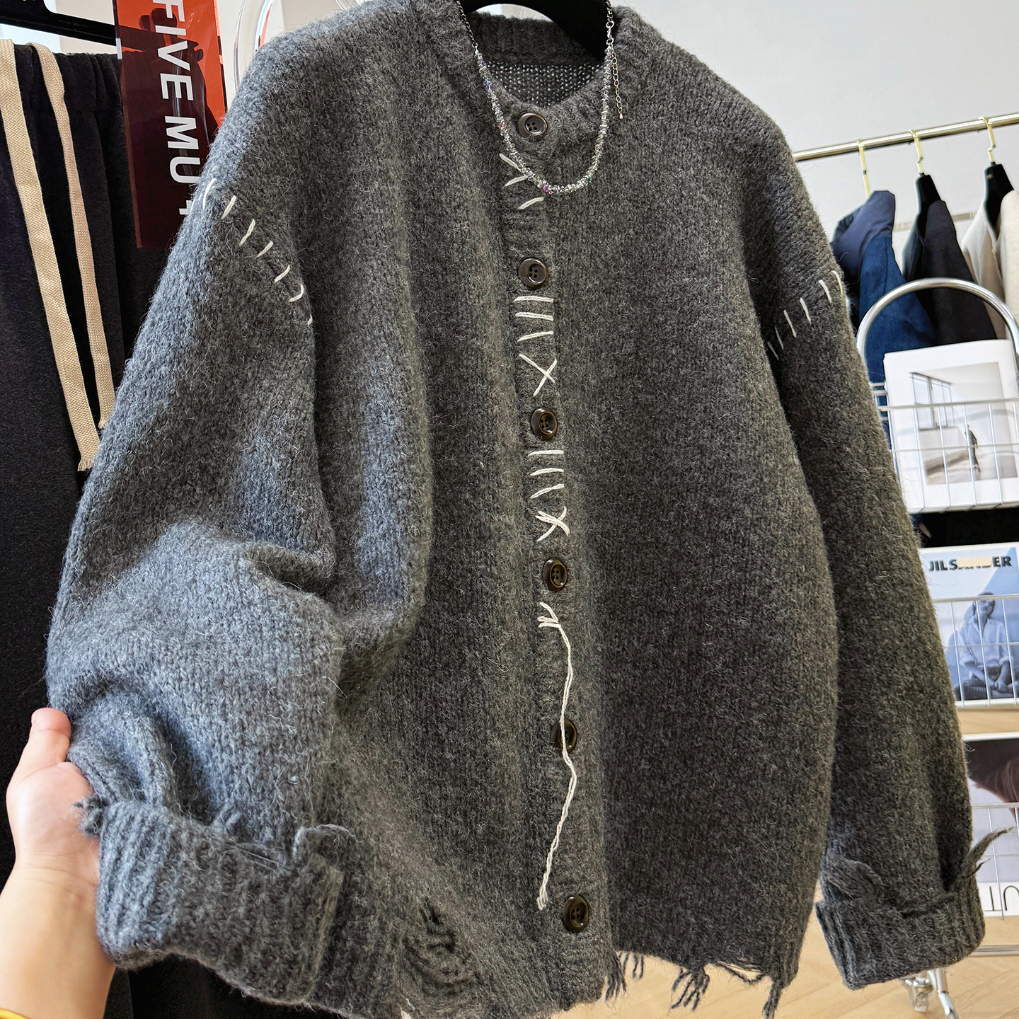 韩系慵懒风针织开衫毛衣外套女