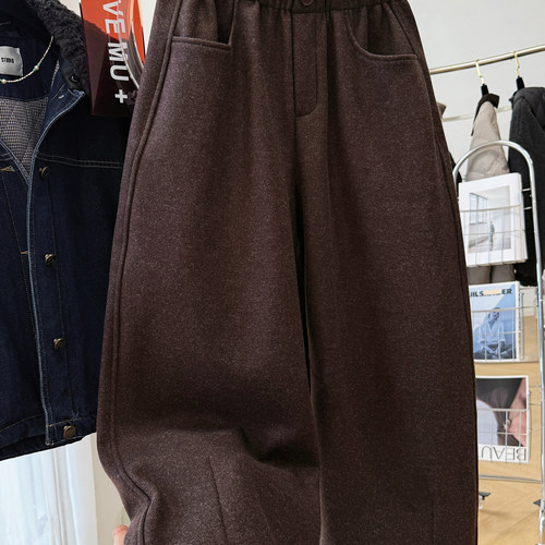 高级感定制加绒加厚毛呢休闲裤女