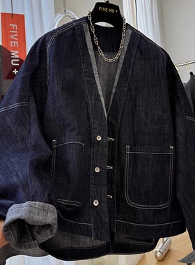 高级感日韩系初春穿搭独特漂亮V领蝙蝠袖牛仔外套女春季休闲夹克