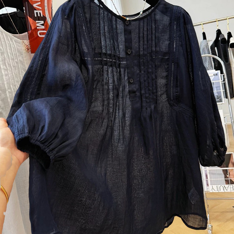 韩系高端苎麻定制娃娃衫女夏季