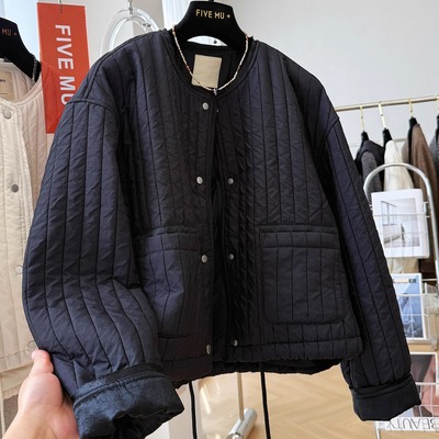 韩系独特短款夹棉短外套女秋冬