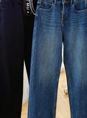 高级感显瘦窄版直筒牛仔裤女冬季加绒加厚版型超好看的裤子长裤