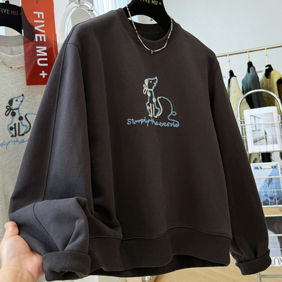 韩系卡通刺绣慵懒风加绒卫衣女冬