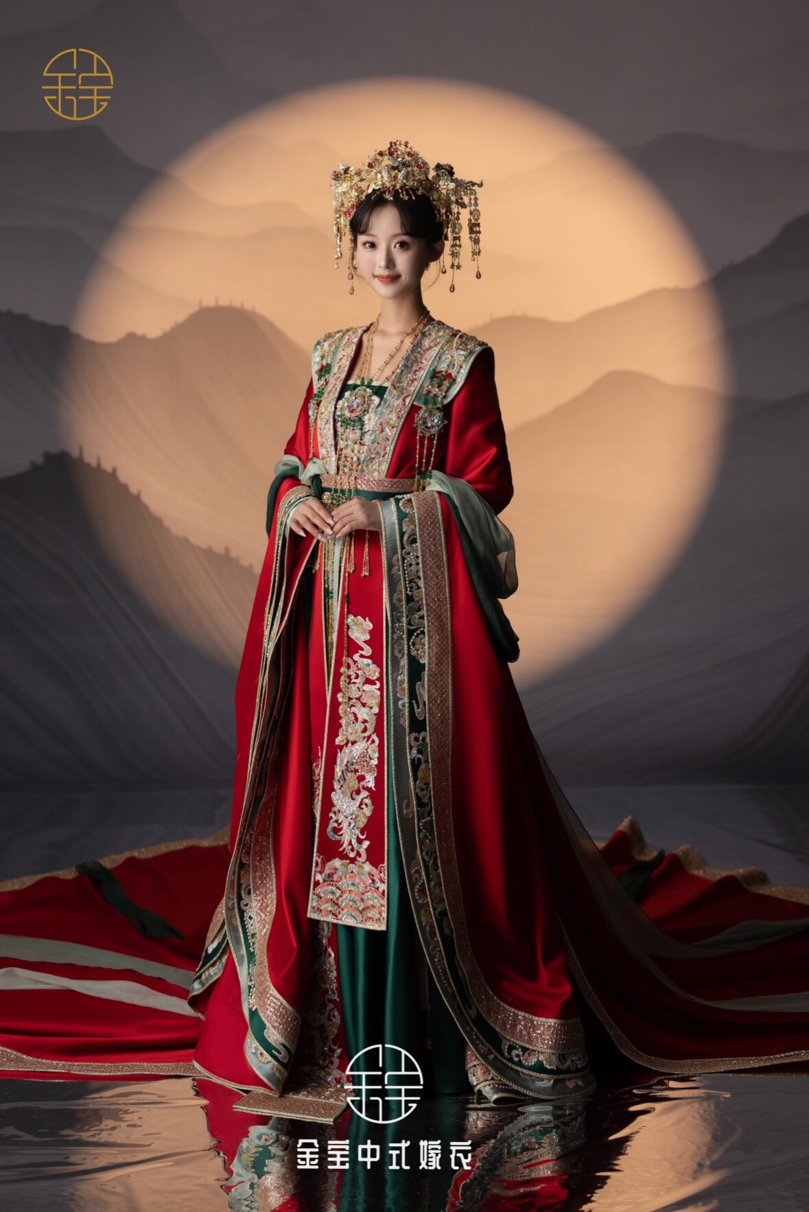 出租定制金宝正版中式婚礼唐制宋制汉服婚服女凤冠霞帔结婚婚礼