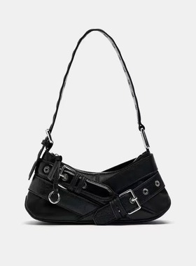 ZAR法棍包春季新品2024新款潮黑色腰带饰女包时尚单肩腋下机车包