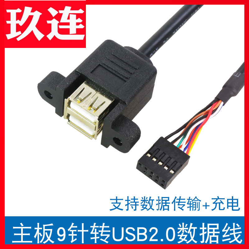 9针转USB带螺丝孔双口连体USB2.0