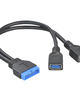 公头插针19P转USB3.0接口2口
