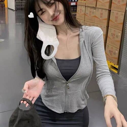 纯欲风辣妹短款紧身薄外套女春秋连帽防晒开衫小个子显瘦外穿上衣
