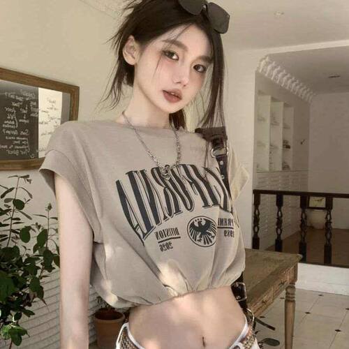 ins风时尚宽松美式辣妹t恤女学生夏季短款露腰百搭小个子休闲上衣