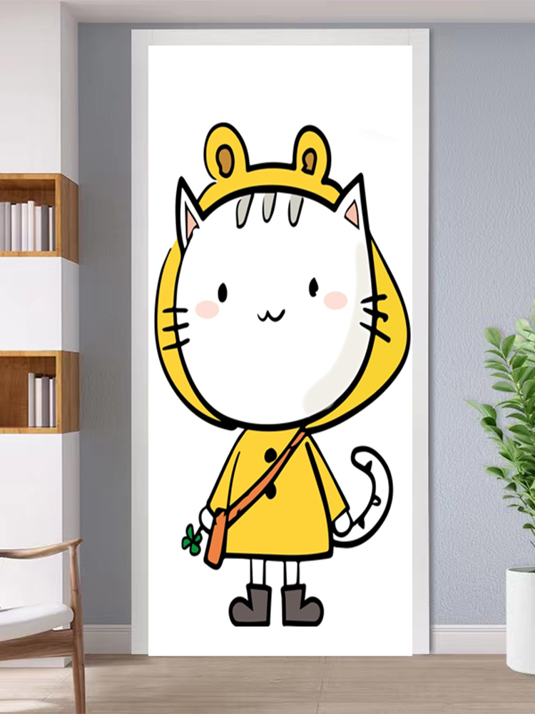 小猫图案装饰画卫生间门卧室玻璃门立体门上贴画可爱卡通贴纸门贴图片