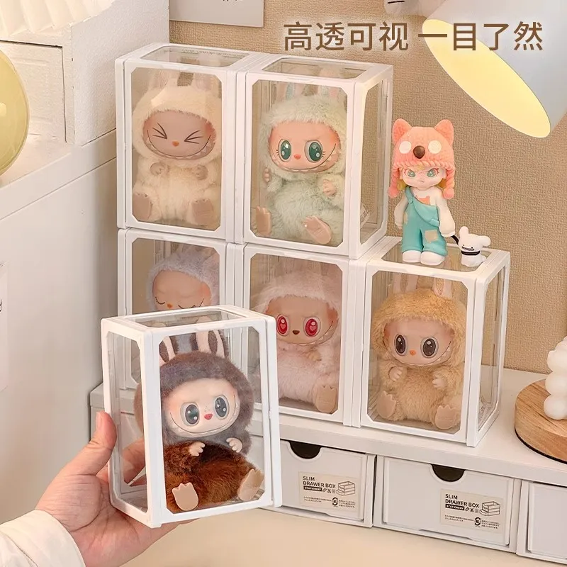 labubu展示盒玻璃拉布布搪胶公仔收纳盒棉花娃娃盲盒手办透明娃柜