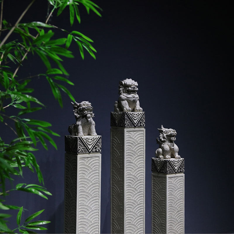 复古怀旧拴马柱办公室门口玄关庭院装饰造景狮子貔貅麒麟金蟾摆件