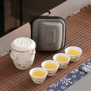 白瓷旅行茶具便携式一壶二四杯户外陶瓷泡茶壶功夫茶杯年会伴手礼