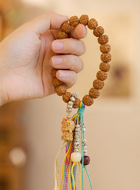 国潮文创天然金刚菩提手串星月菩提跑环度母流苏手持文玩把件
