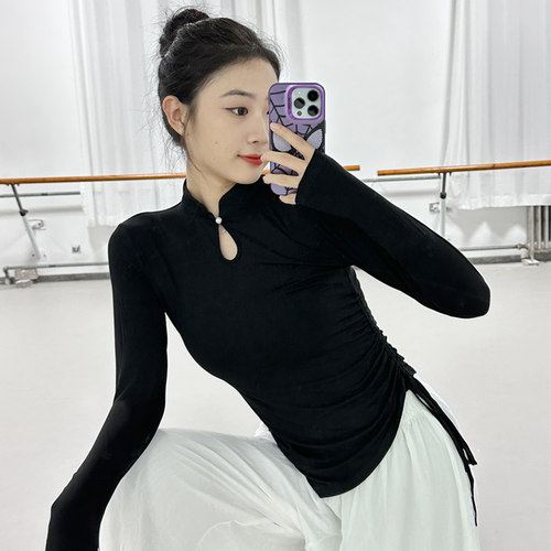 舞蹈服当季新款形体服立领长袖练功服女民族古典跳舞衣现代舞上衣
