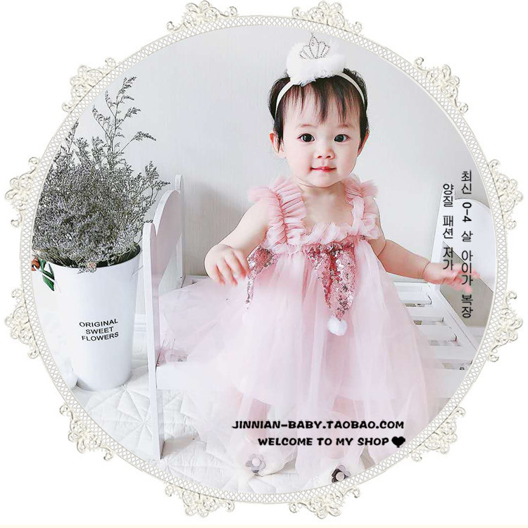 新款可爱婴儿凉爽三角形亮片吊带纱裙女童宝宝连衣裙夏季包邮韩版