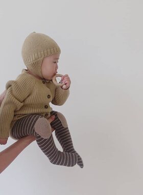 新款INS款秋春秋婴幼童男女宝宝简约条纹补丁踩脚打底裤袜韩版