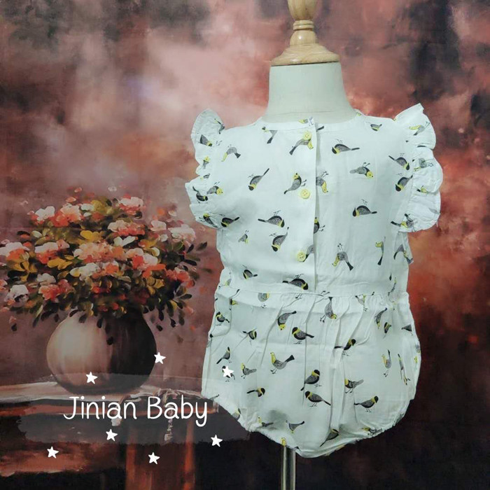 新款爬服婴儿连体衣新生儿宝宝纯棉印小鸟印花飞袖三角哈衣韩版