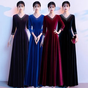 大合唱演出服装女长裙2025新款金丝绒合唱团高端走秀晚礼服指挥服