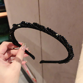 头箍时尚 韩版 轻奢复古赫本风黑色水晶细款 高级感气质百搭发箍发卡