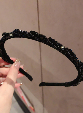 韩版轻奢复古赫本风黑色水晶细款头箍时尚高级感气质百搭发箍发卡