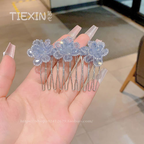 爆款日韩水晶花倒插发梳碎发整理