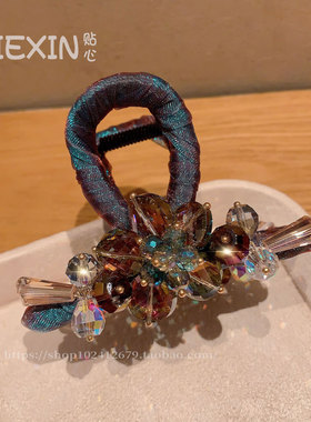 复古重工灰色水晶抓夹2025年高级感侧边夹精致半扎发夹中号鲨鱼夹