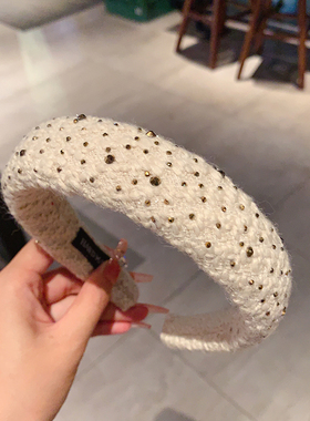 法式复古小香风毛绒水钻宽边海绵发箍高颅顶发卡头箍轻奢百搭发饰