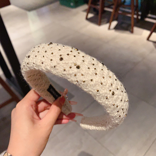 法式 复古小香风毛绒水钻宽边海绵发箍高颅顶发卡头箍轻奢百搭发饰