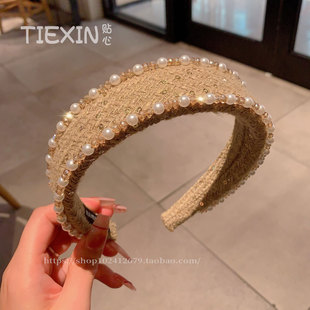 2025新款重工水钻珍珠发箍高级感宽边头箍高颅顶气质压发轻奢发饰