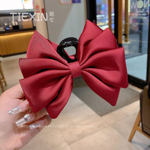 大号发抓红色双面蝴蝶结抓夹高级感在逃公主头顶新款发夹女后脑勺